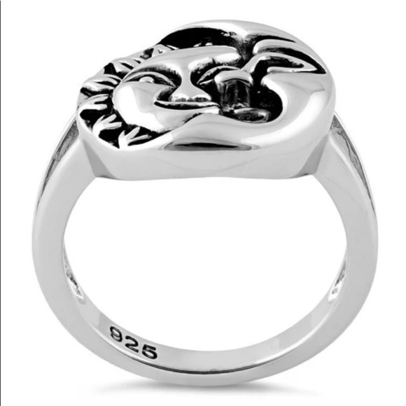 925 STERLING SILVER Sun & Moon High Polished Ring - Picture 15 of 16